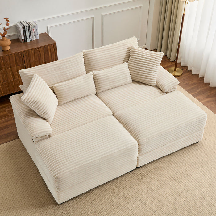 Double Chaise Lounge Set With Reversible Storage Ottomans, USB Port Home Essentials