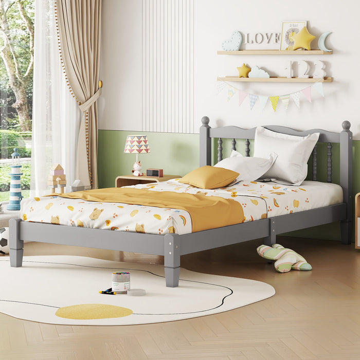 Bed With Column Decoration Headboard, With Bed Slats