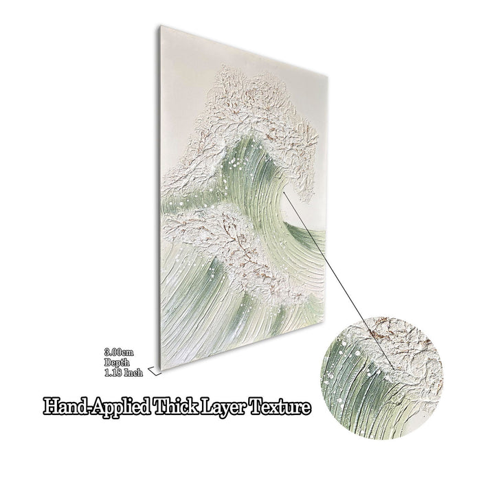Ocean Wave Wall Art, Textured Canvas Painting With Accents (Set of 2) - Sage Green+Gold Daily Nest