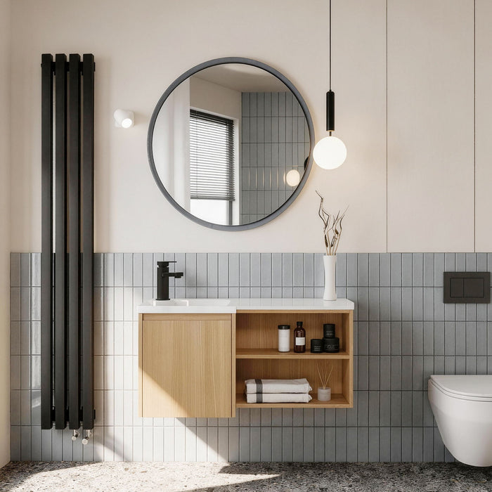 L-Shaped Wall Mounte Floating Bathroom Vanity With Integrated Sink Home Essentials