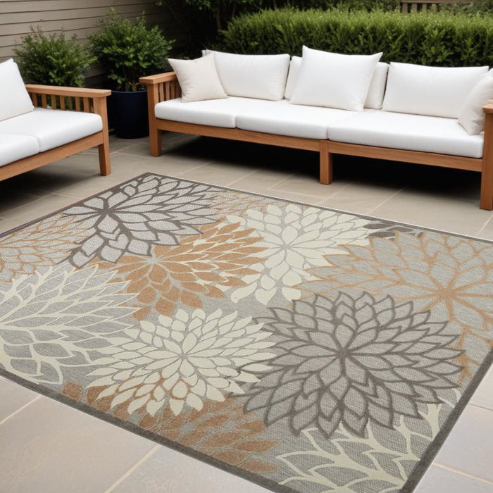 10' X 13' Floral Non Skid Indoor Outdoor Area Rug - Natural