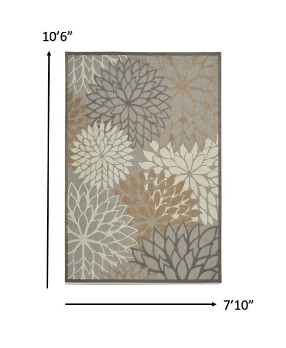 8' X 11' Floral Outdoor / Indoor Area Rug - Gray / Ivory