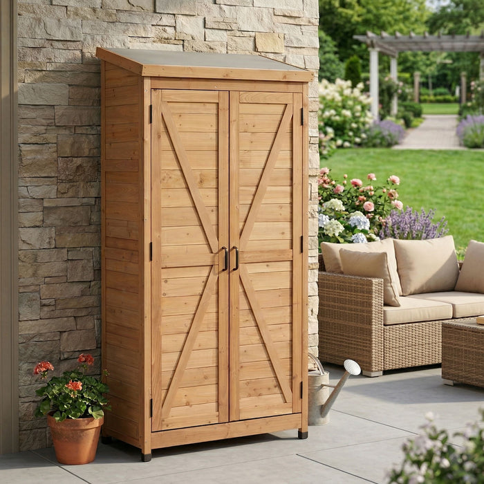 Outdoor Storage Shed With Vertical Tool Cabinet For Backyard Home Essentials