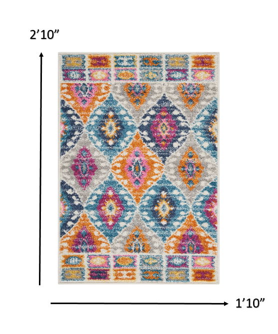 2' x 3' Ogee Power Loom Area Rug - Blue And Pink
