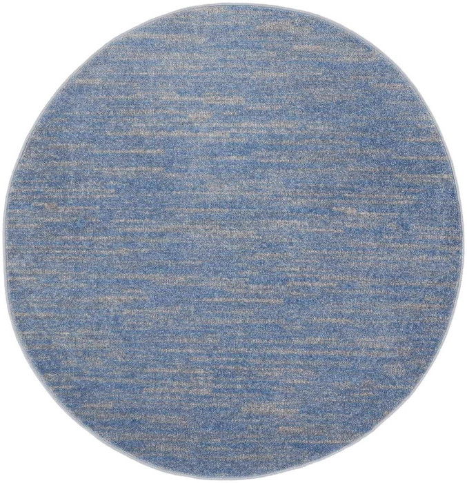 4' Round Striped Non Skid Indoor / Outdoor Area Rug - Blue / Gray