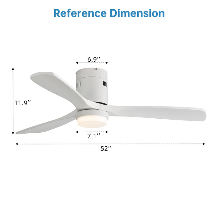 52" Low Profile Ceiling Fan With 6 Speed Remote, 3 Blades, Reversible DC Motor For Living Room - White Daily Nest