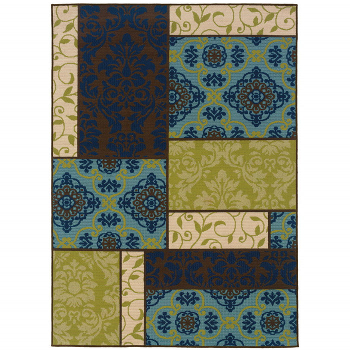 9' X 13' Geometric Stain Resistant Indoor / Outdoor Area Rug - Brown