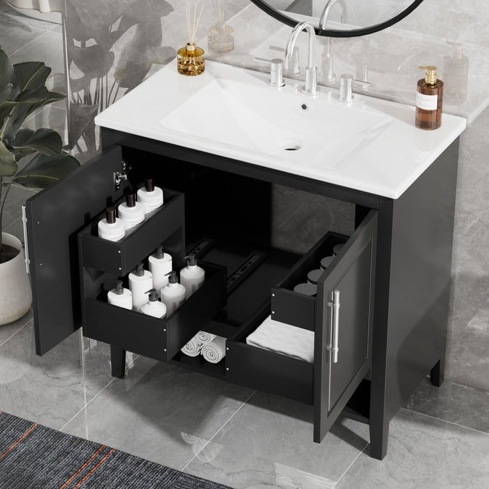 36" Bathroom Vanity With Sink, Frame Cabinet With Doors And Drawers - Black Hearth and Haven