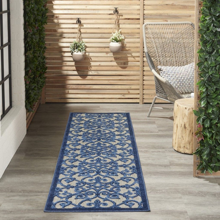 2' X 6' Floral Outdoor / Indoor Area Rug - Blue / Gray