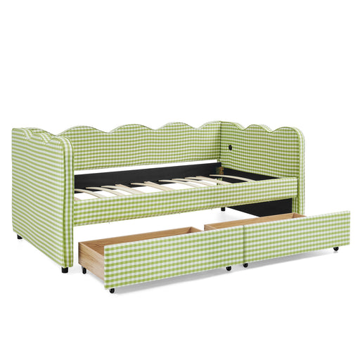 Gingham Daybed With USB Charging Port, Wave-Shaped Design Home Essentials