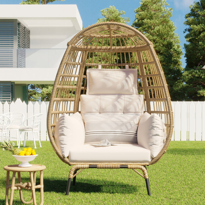 U_Style Rope Egg-Shaped Chair With Removable Cushion, Suitable For Courtyard, Garden, Balcony - Beige