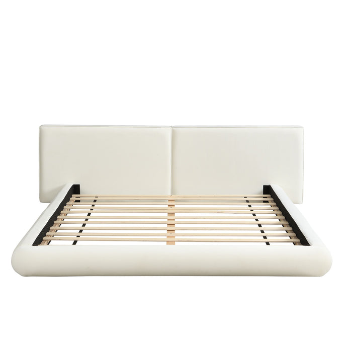 Queen Size Low Profile Platform Bed With Rounded Edges - Cream Noble House