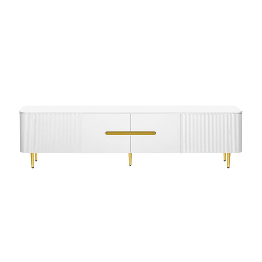 Minimalist TV Stand For TVs Up To 85", Modern Entertainment Center Media Console With 4 Spacious Cabinets For Living Room Hearth and Haven