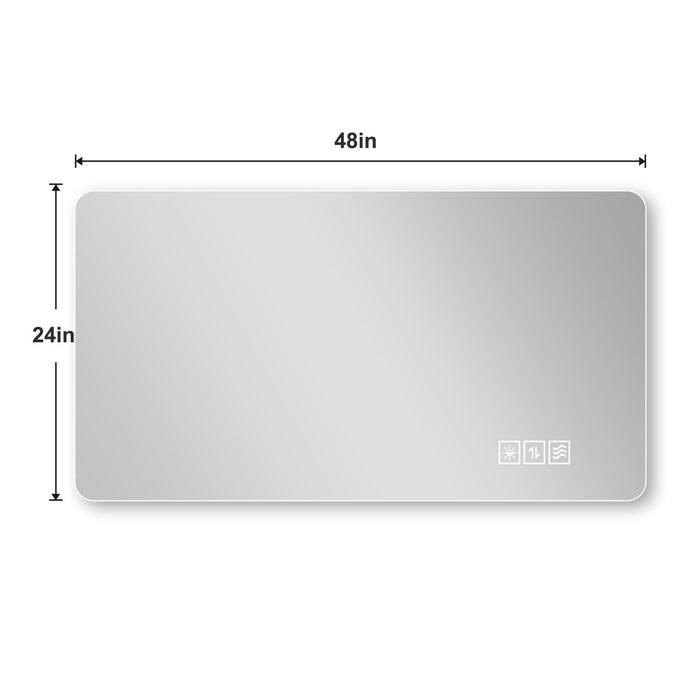 Wall Mounted LED Lighting Mirror With 3 Color Lighting, Dimming, Waterproof, Anti Fog, Touch Switch - Silver