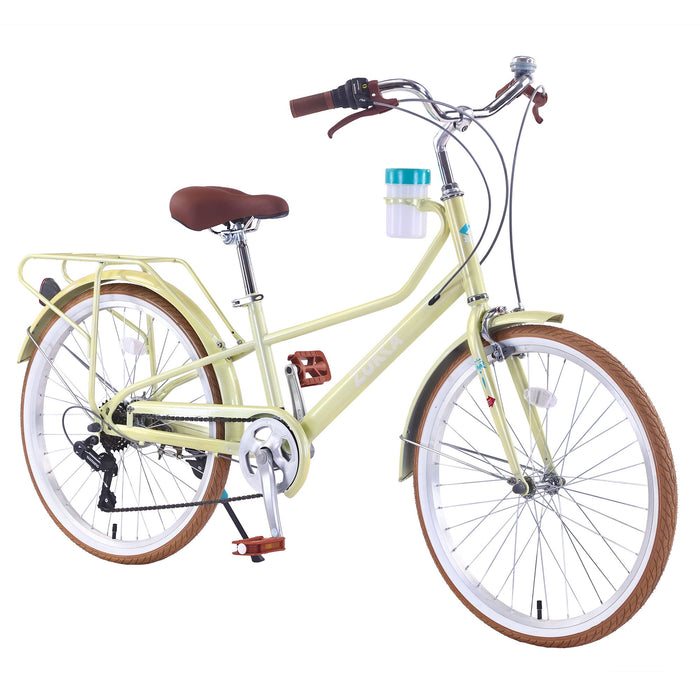 24" Cruiser Bike With 6 Speed Gear System, Rear Rack & Cup Holder Daily Nest