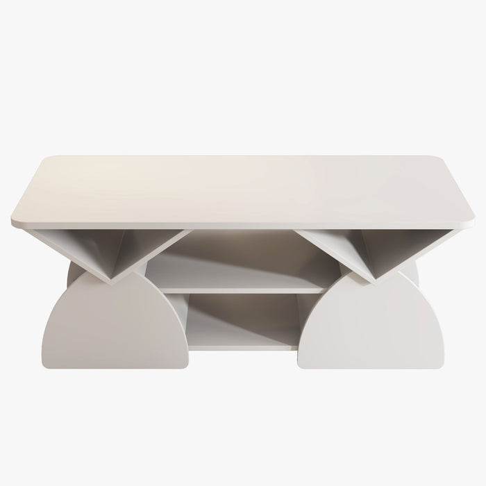 Geometric Engineered Coffee Table With Rounded Corners With Open Shelves Home Essentials