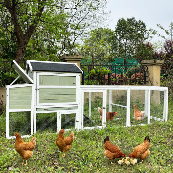 Chicken Coop, Large Outdoor Hen House With Run And Nesting Box Poultry Cage, Rabbit Hutch - Gray Green Daily Nest