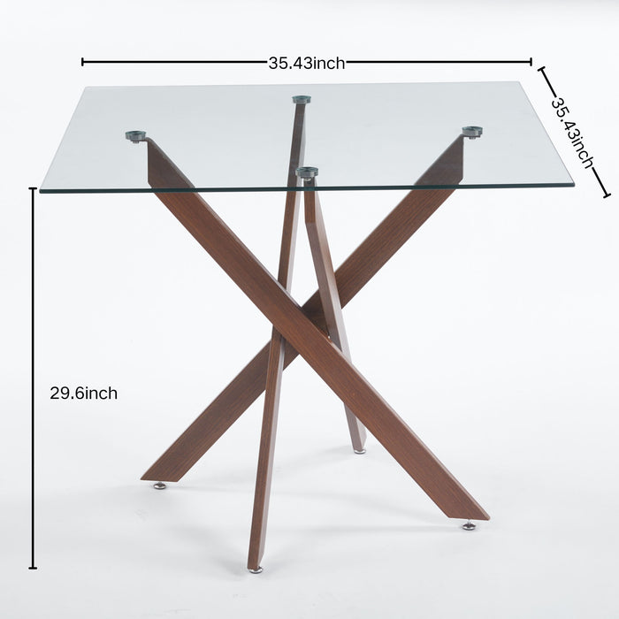 Dining Table With Cross Metal Leg And Tempered Glass, Modern Space Saving Kitchen Table For Living Room Legs, Square Table