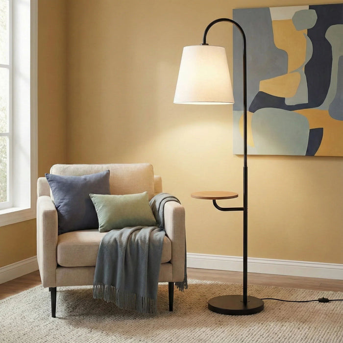 Seoul - Floor Lamp With Rotary Switch Wood Table Base - Black / White Ashcroft Furniture