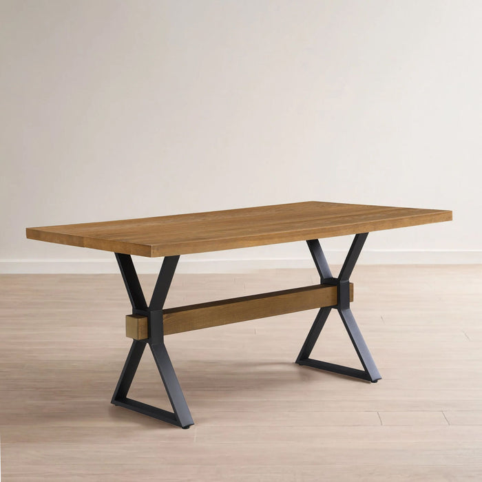 Farmhouse Style X Shaped Legs Dining Table With Moulded Details - Brown Noble House