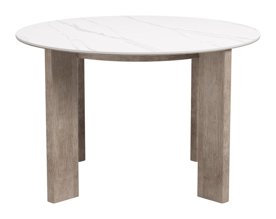 Oceanveil - Round Dining Table - White / Light Brown Zuo Modern