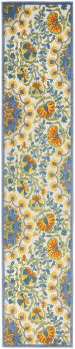 2' X 12' Toile Non Skid Indoor / Outdoor Runner Rug - Blue Yellow / White