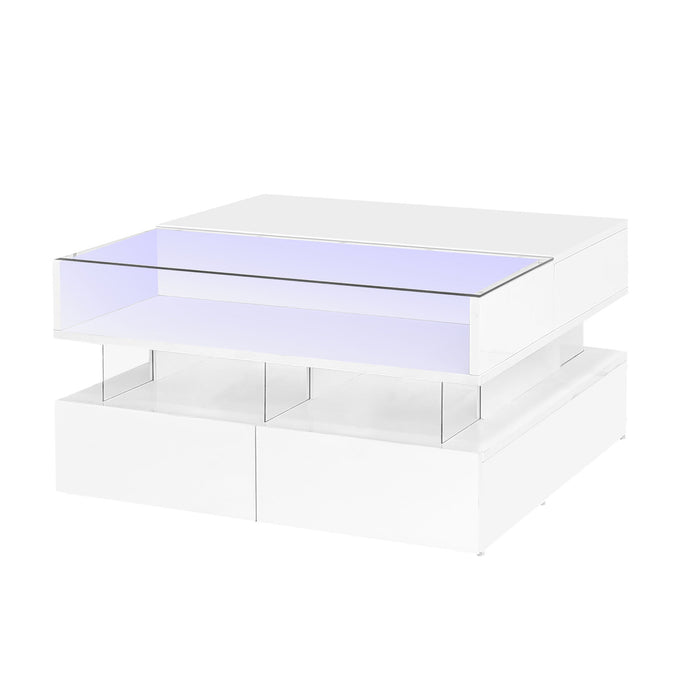 Lift Top Coffee Table With 2 Drawers, Hidden Space And LED Lights For Living Room Hearth and Haven