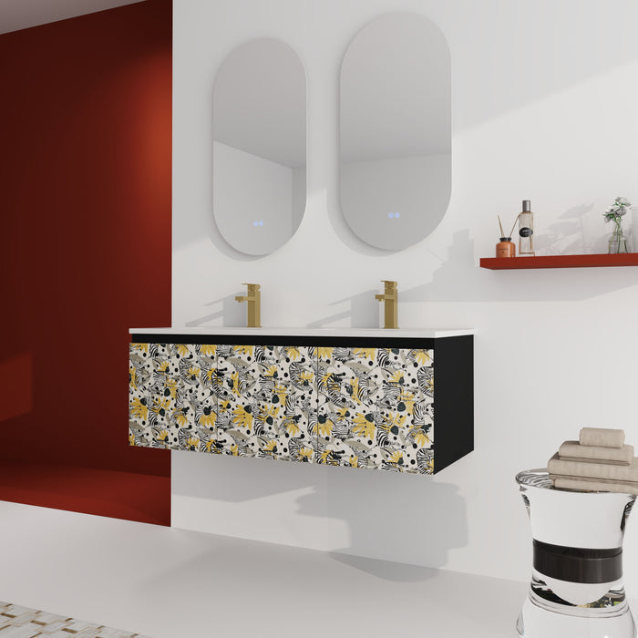 48'' Floating Wall - Mounted Bathroom Vanity & Soft - Close Cabinet Door, KD Package - Black / White