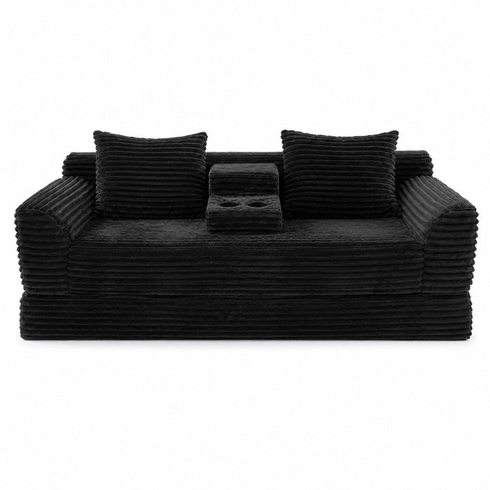 Soft Striped Convertible Sofa Bed, Dual Use Lounge Couch With Cup Holders And Pillows Home Essentials