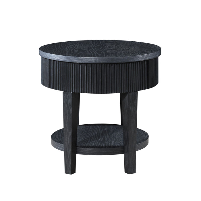 Tate - Round One Drawer End Table - Black New Classic