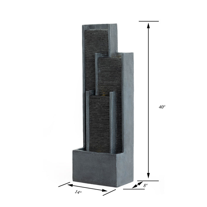 Outdoor Water Fountain With Cascading Waterfall And LED Lighting - Black Patioseek