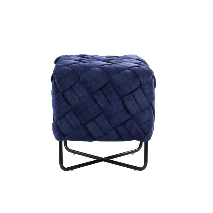 Velvet Cube Ottoman - Navy Blue / Black