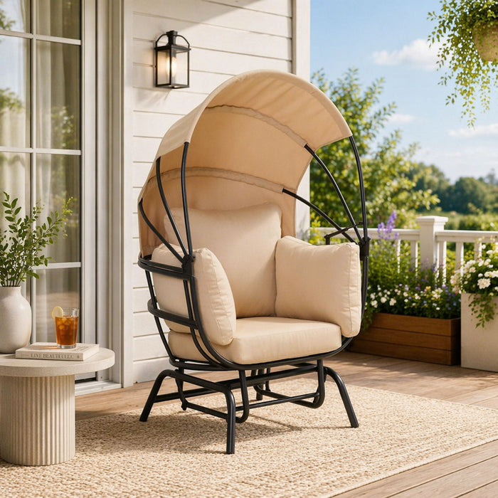 Egg Chair With Cushion And Retractable Canopy - Black / Taupe Home Essentials
