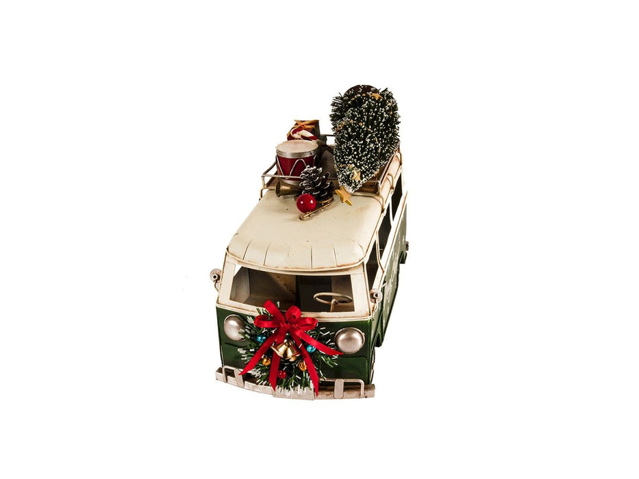 c1960s Volkswagen Christmas Bus Sculpture - Green and White