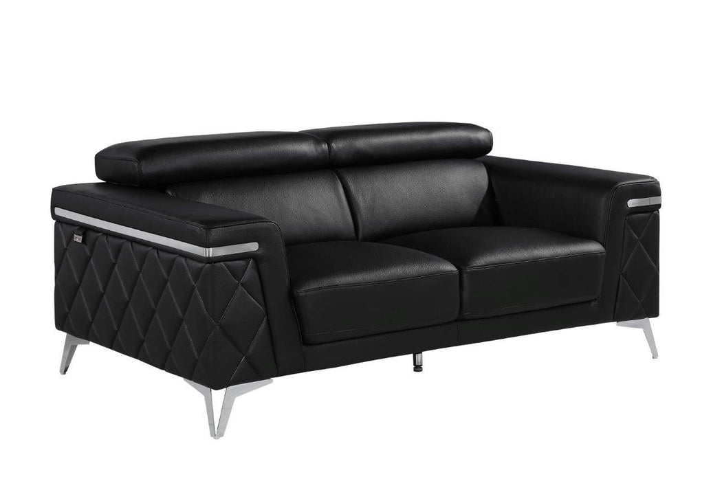 Metallic Leather Loveseat - Black / Silver