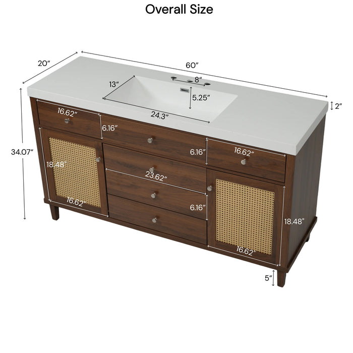 Bathroom Vanity With Sink, 5 Legs, Soft Close Drawers Noble House