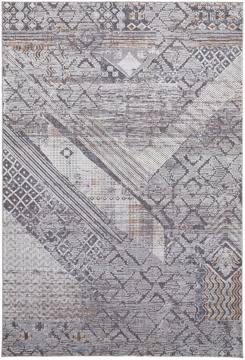 Geometric Power Loom Distressed Stain Resistant Area Rug - Ivory And Gray - 12' X 15'