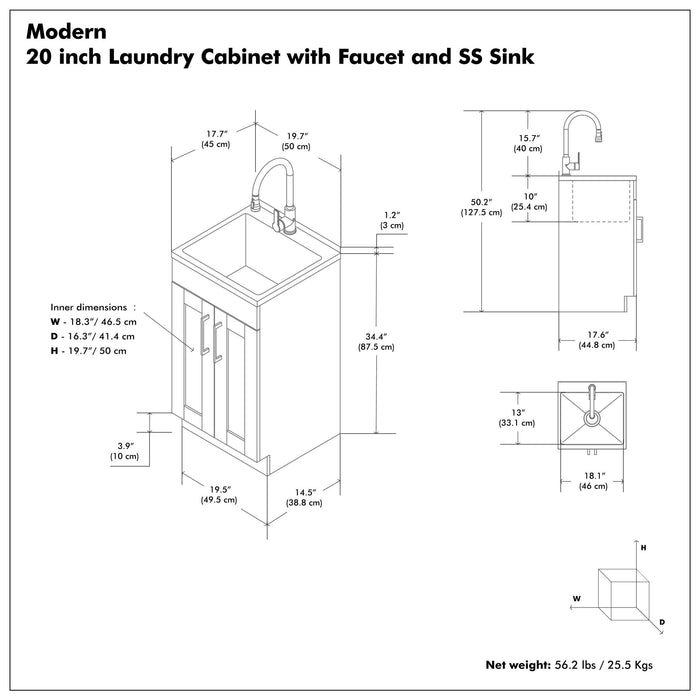 Modern Shaker All-In-One Laundry Utility Sink And Cabinet With Pull-Out Faucet Simpli-Home