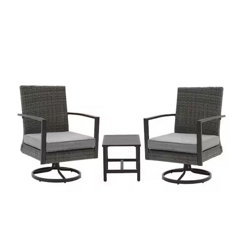 3 Piece Patio Furniture, Swivel Rocker Bistro Set With Side Table & Cushions For Porch - Gray Home Essentials