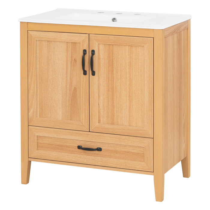 Elegant Fluted Bathroom Vanity With Sink, Soft Close Doors & Drawer Noble House