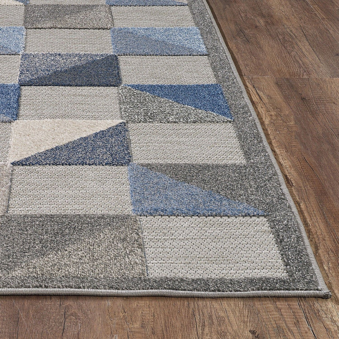 5' X 7' Geometric Stain Resistant Indoor & Outdoor Area Rug - Gray / Blue