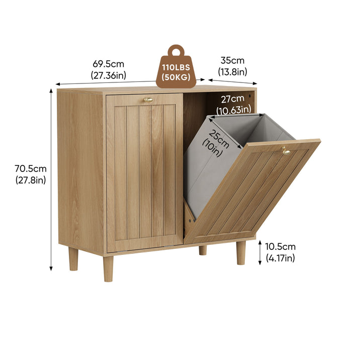 Sloping Laundry Basket With Removable Inner Bin, Concealed Storage Cabinet For Bathroom - Oak Home Essentials