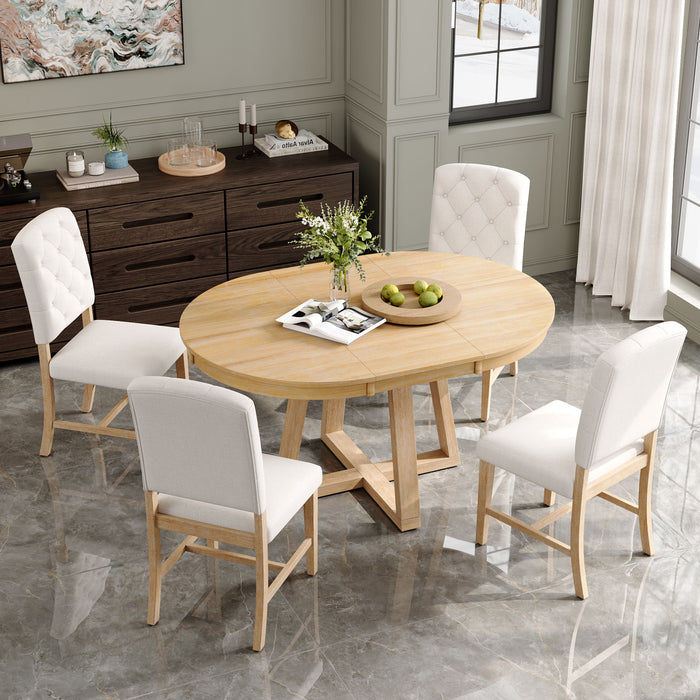 Dining Set With Leaf Round Table And 4 Upholstered Chairs Hearth and Haven