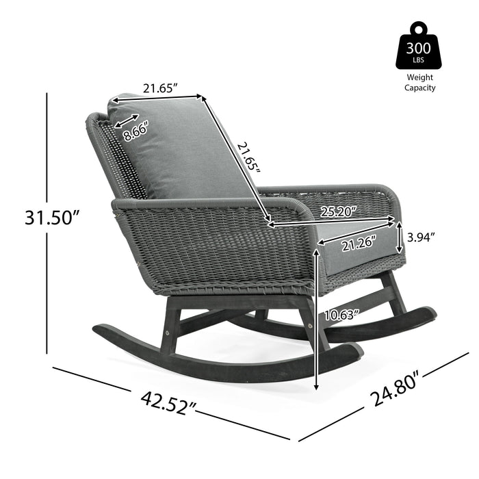 Contemporary Minimalist Wicker Rocking Chair With Soft Cushions And Durable Wooden Frame Noble House