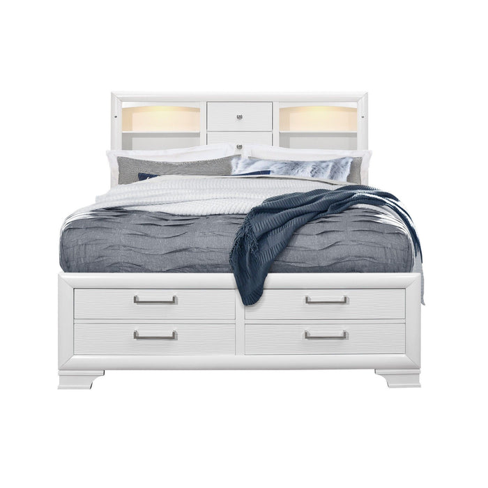 Solid Wood King Eight Drawers Bed - White