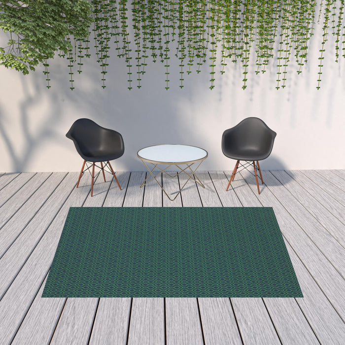 7' X 10' Geometric Stain Resistant Indoor & Outdoor Area Rug - Blue / Green