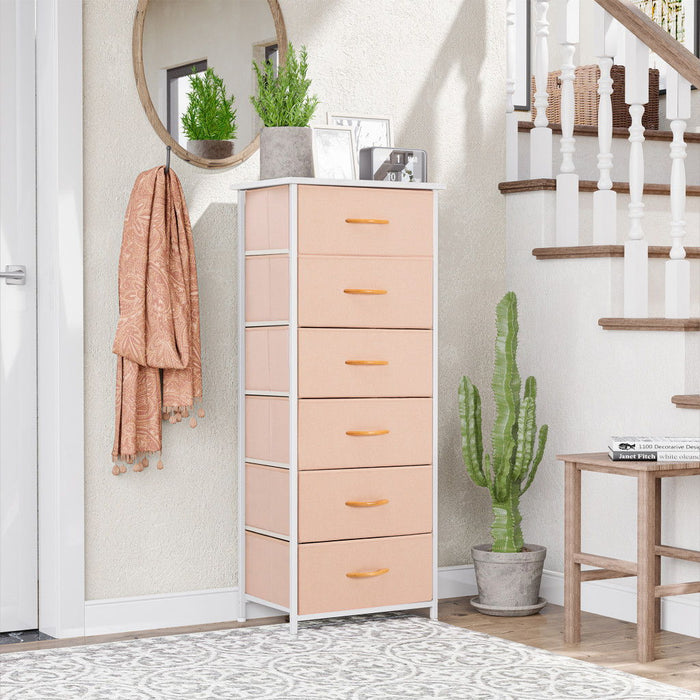 Steel And Fabric Six Drawer Chest - Pink / White