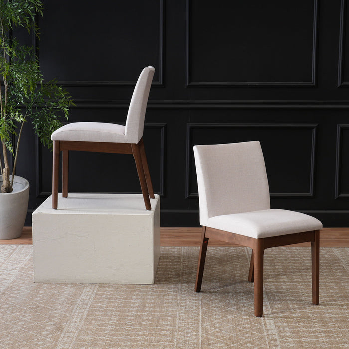 Dining Chairs With Upholstered Seat And Backrest (Set of 2) - Light Beige / Walnut Noble House