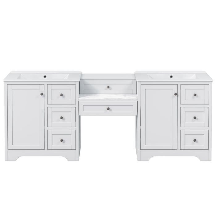 Double Sink Bathroom Vanity With Countertop, 2 Ceramic Sinks, 6 Drawers, Soft Close Design Noble House