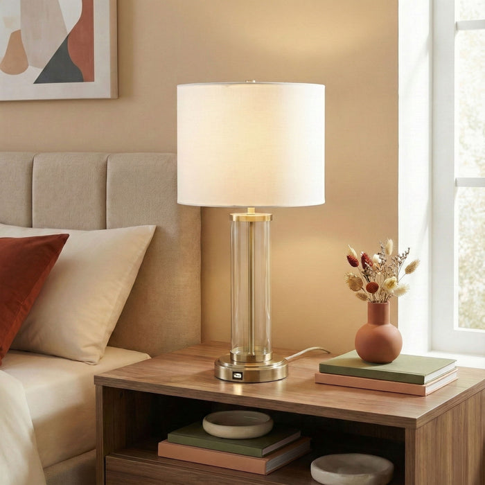 Luna - Table Lamp With On / Off Switch Clear Body Base - Clear / Silver / White Ashcroft Furniture